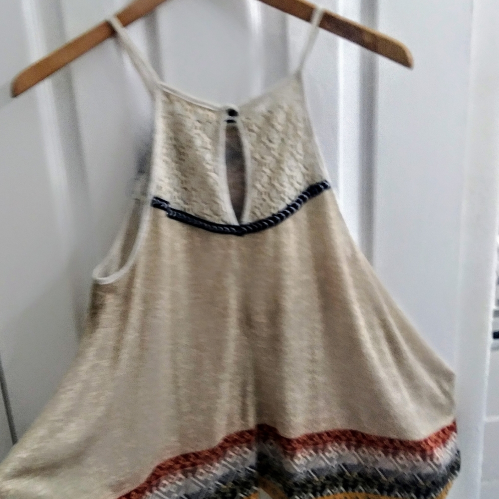 Multi-colored Tunic Tank Top w/Lace Razorback - Picture 2 of 2